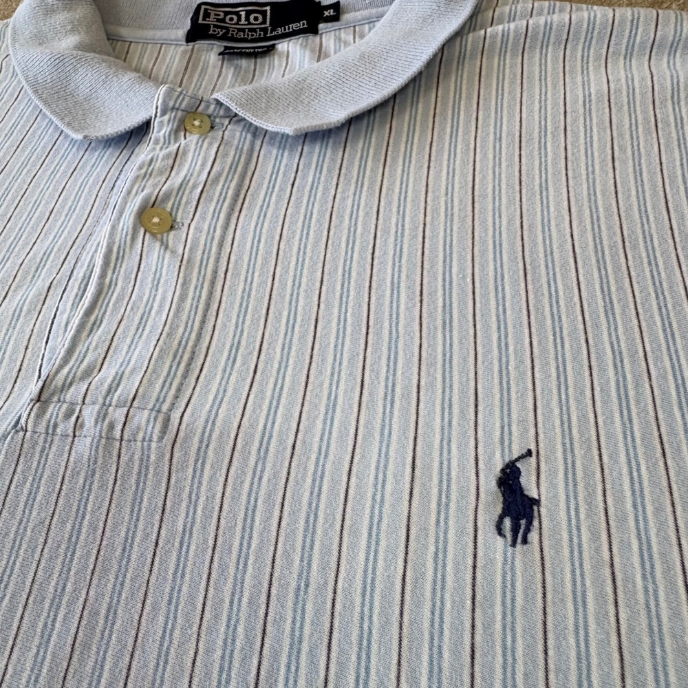 Polo‎ Ralph Lauren Shirt Mens XL Striped Cotton Short Sleeve Golf 90s Vintage